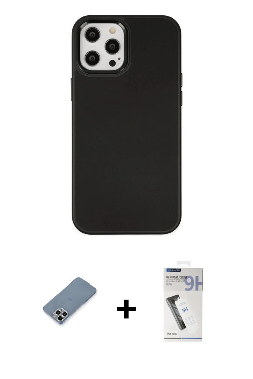 ieg™ iPhone 12 Pro Max Kılıf Çekirdek Çizgi - Şeffaf Uv Polymer Nano Ekran Koruyucu + Gümüş Metal Ka