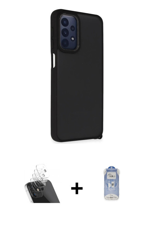 ieg™ Galaxy A23 4G Kılıf Atlas Form - Siyah Joko Magic 5D Cam + Şeffaf Kamera Lens Koruma Cam