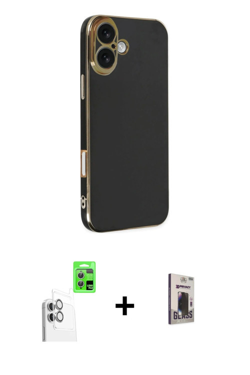 ieg™ iPhone 16 Kılıf Yankı Serisi - Siyah Bilvis Hayalet Cam Ekran Koruyucu + Beyaz Raze Metal Kamer
