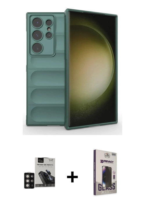 ieg™ Galaxy S24 Ultra Kılıf Atlas Koleksiyonu - Siyah Bilvis Hayalet Cam Ekran Koruyucu + Derin Mor
