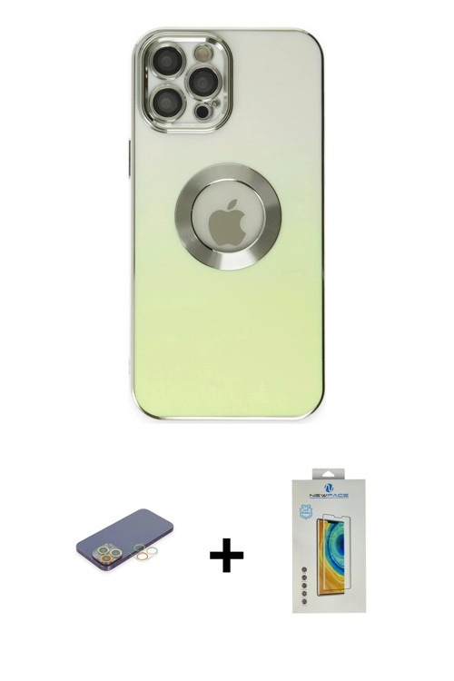 ieg™ iPhone 12 Pro Kılıf Kutup Yansıma Özel Seri - Siyah Polymer Nano Ekran Koruyucu + Sarı Renkli K