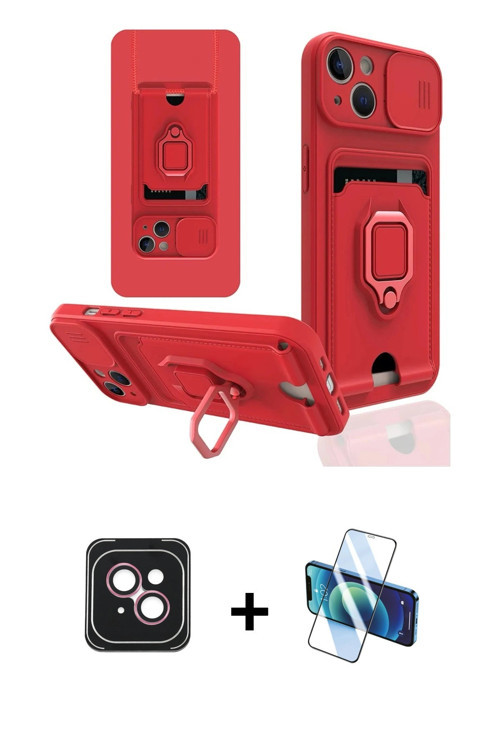 ieg™ iPhone 14 Kılıf Vadi Form Prime - Siyah 3D Antistatik Cam Ekran Koruyucu + Pembe PVD Metal Kame