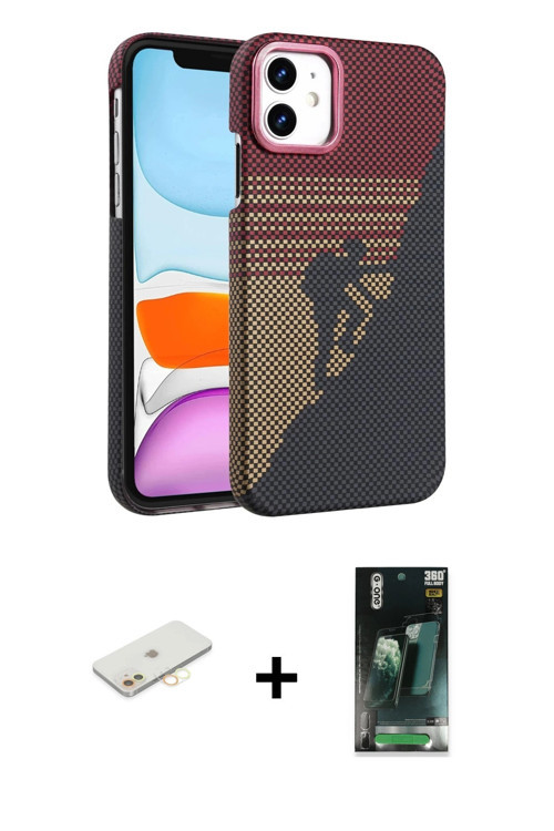 ieg™ iPhone 11 Kılıf Doruk Serisi - Şeffaf 360 Full Body Arka Koruyucu + Sarı Renkli Kamera Lens Kor