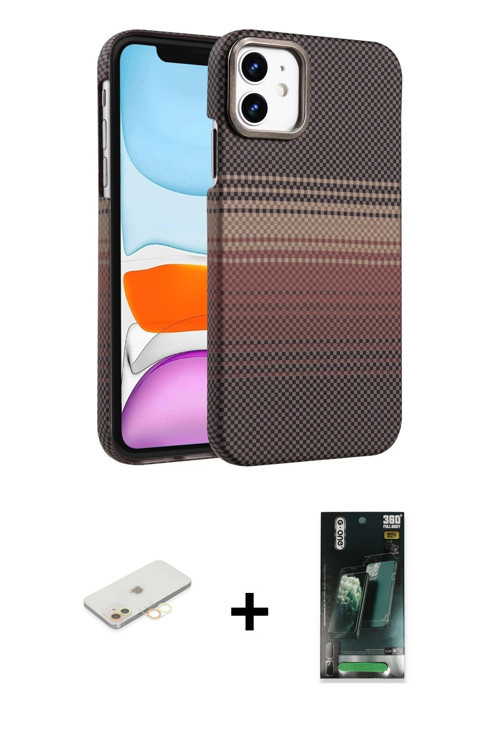 ieg™ iPhone 11 Kılıf Doruk Serisi - Şeffaf 360 Full Body Arka Koruyucu + Sarı Renkli Kamera Lens Kor