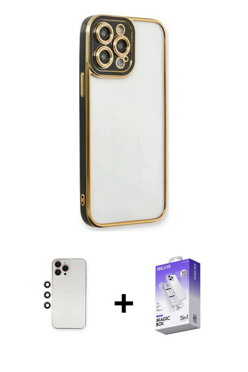 ieg™ iPhone 13 Pro Max Kılıf Çekirdek Klasik Serisi - Siyah Bilvis 5in1 3D Magic Cam Ekran Koruyucu