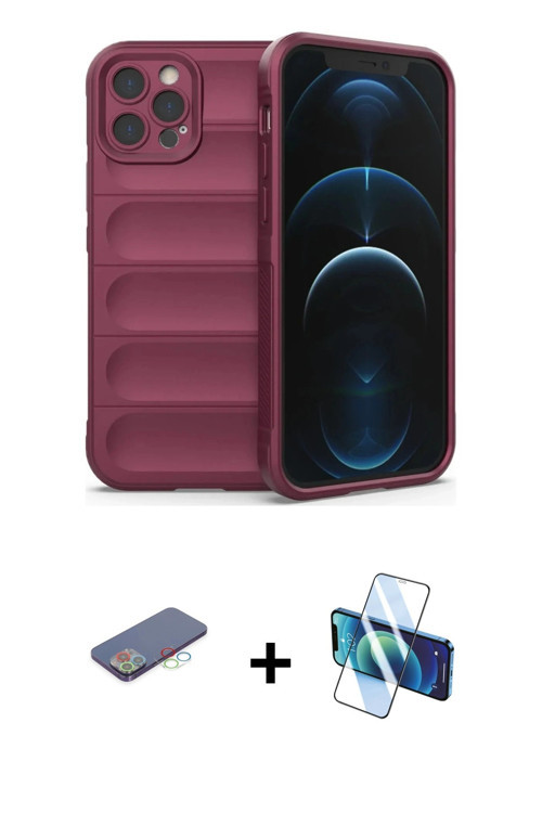 ieg™ iPhone 12 Pro Kılıf Atlas Koleksiyonu - Siyah 3D Antistatik Seramik Nano Ekran Koruyucu + Mavi