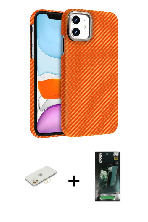 ieg™ iPhone 11 Kılıf Doruk Serisi - Şeffaf 360 Full Body Arka Koruyucu + Sarı Renkli Kamera Lens Kor