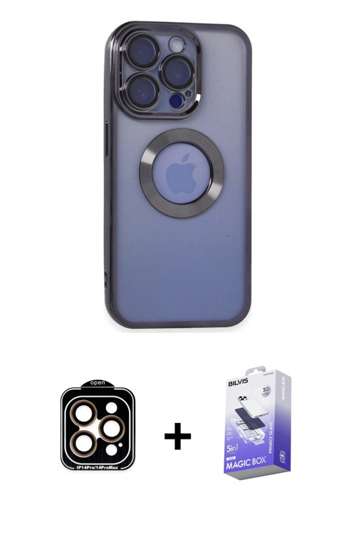 ieg™ iPhone 15 Pro Max Kılıf Pusula Form - Siyah Bilvis 5in1 5D Magic Hayalet Cam Ekran Koruyucu + T