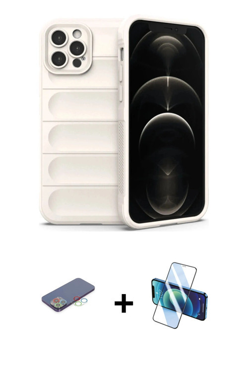 ieg™ iPhone 12 Pro Kılıf Atlas Koleksiyonu - Siyah 3D Antistatik Seramik Nano Ekran Koruyucu + Mavi