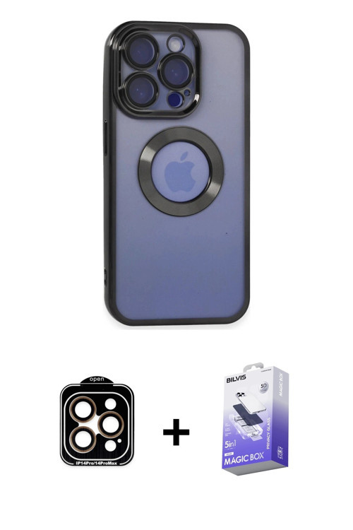 ieg™ iPhone 15 Pro Max Kılıf Pusula Form - Siyah Bilvis 5in1 5D Magic Hayalet Cam Ekran Koruyucu + T