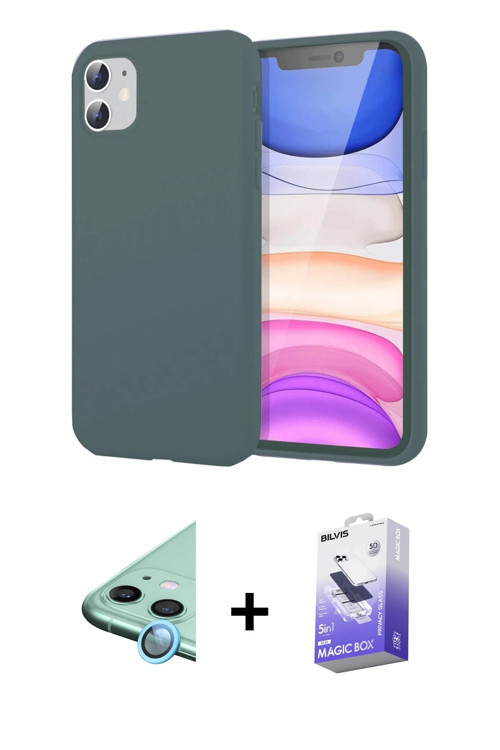 ieg™ iPhone 11 Kılıf Kozmos Yansıma Özel Seri - Siyah Bilvis 5in1 5D Magic Hayalet Cam Ekran Koruyuc