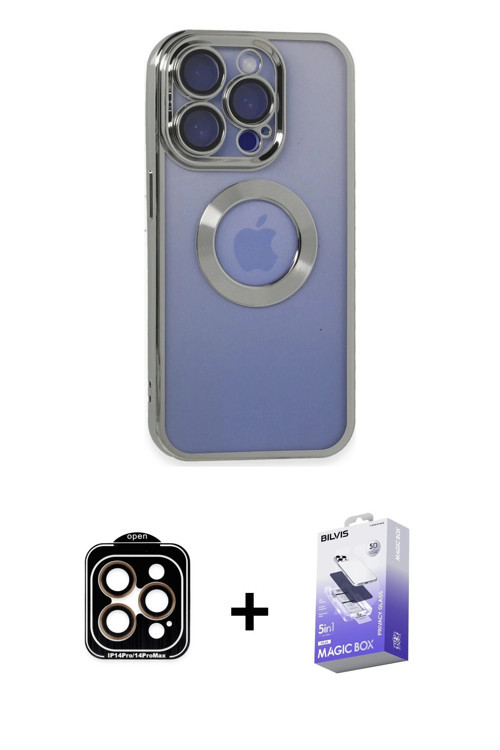 ieg™ iPhone 15 Pro Max Kılıf Pusula Form - Siyah Bilvis 5in1 5D Magic Hayalet Cam Ekran Koruyucu + T