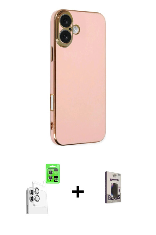 ieg™ iPhone 16 Kılıf Yankı Serisi - Siyah Bilvis Hayalet Cam Ekran Koruyucu + Beyaz Raze Metal Kamer