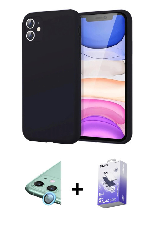 ieg™ iPhone 11 Kılıf Kozmos Yansıma Özel Seri - Siyah Bilvis 5in1 5D Magic Hayalet Cam Ekran Koruyuc