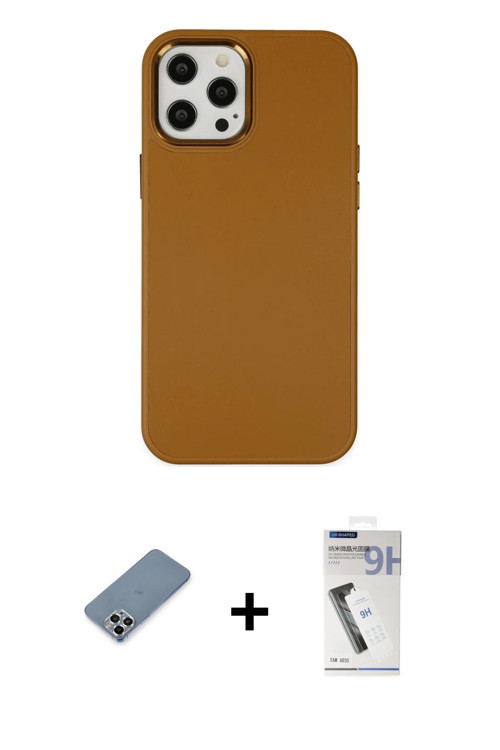ieg™ iPhone 12 Pro Max Kılıf Çekirdek Çizgi - Şeffaf Uv Polymer Nano Ekran Koruyucu + Gümüş Metal Ka