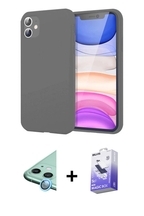 ieg™ iPhone 11 Kılıf Kozmos Yansıma Özel Seri - Siyah Bilvis 5in1 5D Magic Hayalet Cam Ekran Koruyuc