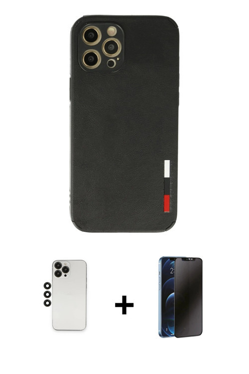 ieg™ iPhone 12 Pro Kılıf Doruk Asil Koleksiyonu - Siyah 3D Antistatik Hayalet Cam Ekran Koruyucu + S