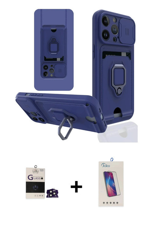ieg™ iPhone 14 Pro Max Kılıf Vadi Form Prime - Siyah Joko 5D Cam + Derin Mor Bilvis Titan Kamera Len