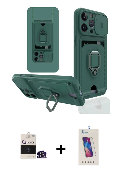 ieg™ iPhone 14 Pro Max Kılıf Vadi Form Prime - Siyah Joko 5D Cam + Derin Mor Bilvis Titan Kamera Len