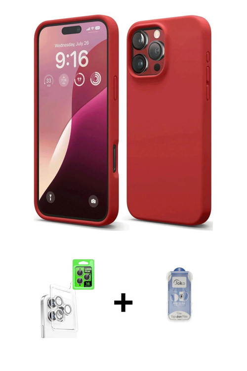 ieg™ iPhone 16 Pro Max Kılıf Ahenk Serisi - Siyah Joko Magic 5D Cam + Beyaz Raze Metal Kamera Lens