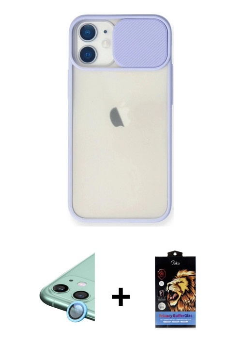 ieg™ iPhone 11 Kılıf Vadi Çizgi - Siyah Buffer Hayalet Cam Ekran Koruyucu + Mavi Raze Metal Kamera L