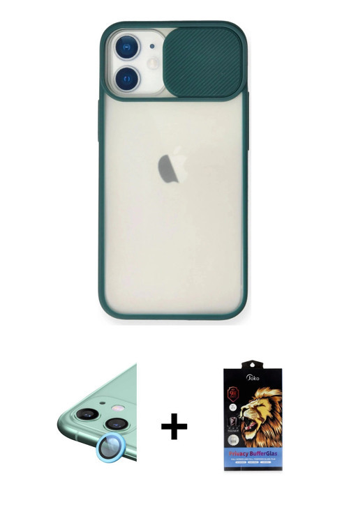 ieg™ iPhone 11 Kılıf Vadi Çizgi - Siyah Buffer Hayalet Cam Ekran Koruyucu + Mavi Raze Metal Kamera L