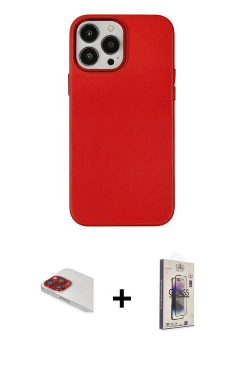 ieg™ iPhone 13 Pro Max Kılıf Çekirdek Çizgi - Siyah Bilvis 3D Cam Ekran Koruyucu + Kırmızı Pers Alüm