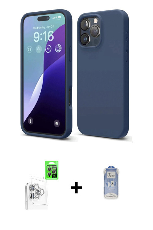 ieg™ iPhone 16 Pro Max Kılıf Ahenk Serisi - Siyah Joko Magic 5D Cam + Beyaz Raze Metal Kamera Lens