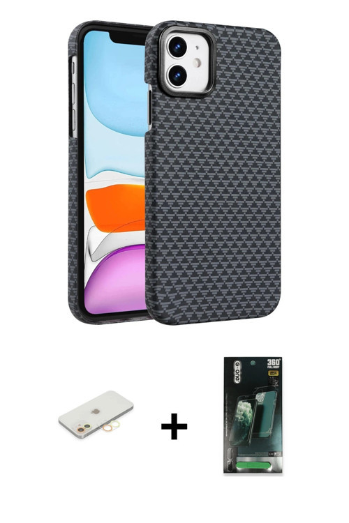 ieg™ iPhone 11 Kılıf Doruk Serisi - Şeffaf 360 Full Body Arka Koruyucu + Sarı Renkli Kamera Lens Kor