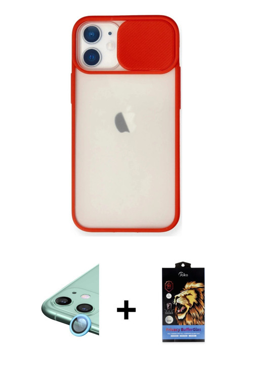 ieg™ iPhone 11 Kılıf Vadi Çizgi - Siyah Buffer Hayalet Cam Ekran Koruyucu + Mavi Raze Metal Kamera L