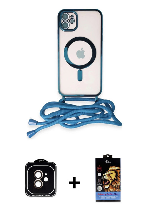 ieg™ iPhone 11 Kılıf Eksen Özel Seri - Siyah Buffer Hayalet Cam Ekran Koruyucu + Turuncu PVD Metal K