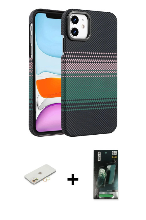 ieg™ iPhone 11 Kılıf Doruk Serisi - Şeffaf 360 Full Body Arka Koruyucu + Sarı Renkli Kamera Lens Kor