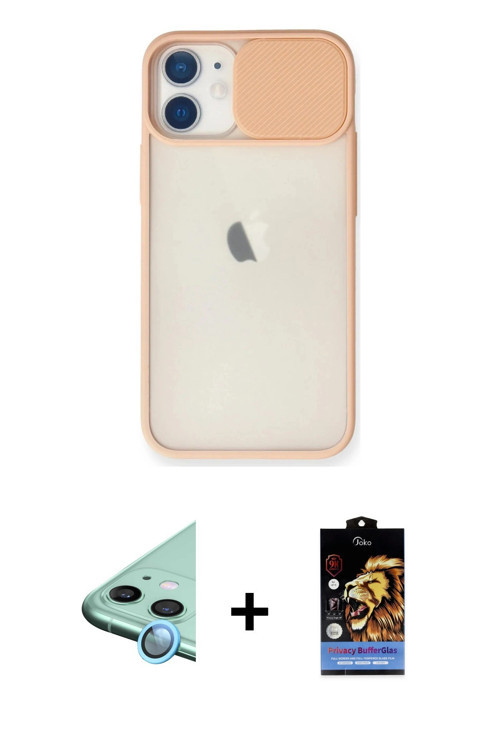 ieg™ iPhone 11 Kılıf Vadi Çizgi - Siyah Buffer Hayalet Cam Ekran Koruyucu + Mavi Raze Metal Kamera L