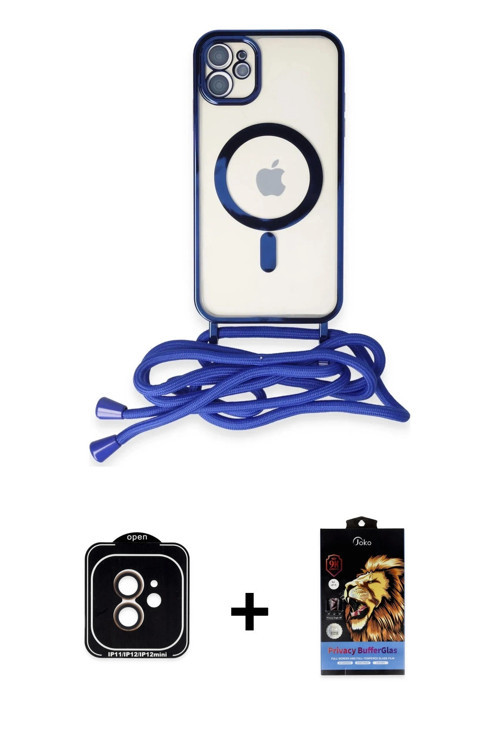 ieg™ iPhone 11 Kılıf Eksen Özel Seri - Siyah Buffer Hayalet Cam Ekran Koruyucu + Turuncu PVD Metal K
