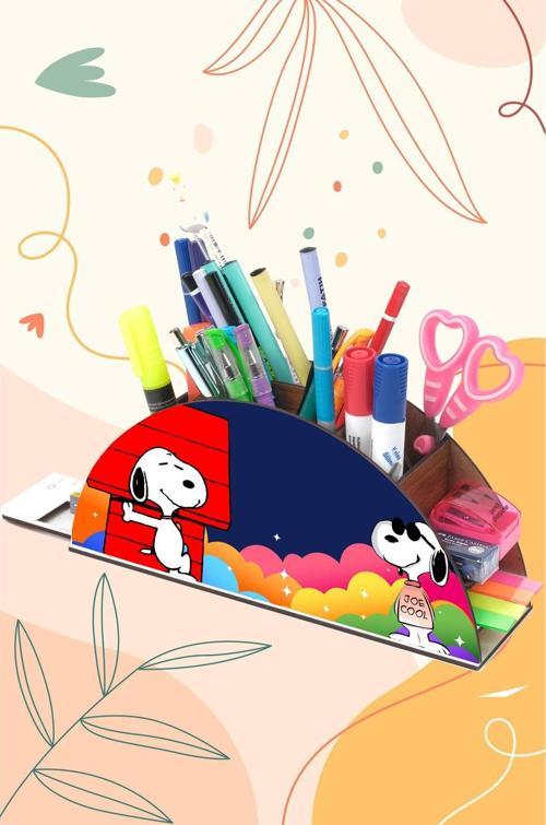 Ahşap Snopy Joe Cool Gökkuşağı Cetvelli Masaüstü Kalemlik Kutu Çocuklar Için Organizer Gk49