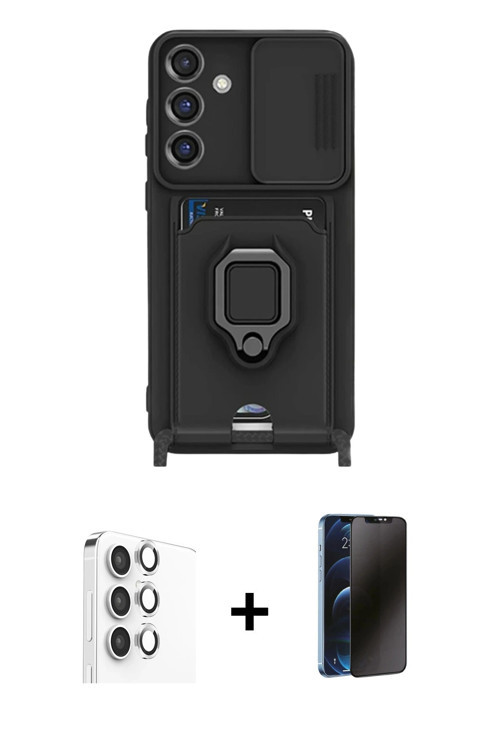 ieg™ Galaxy S25 Plus Kılıf Vadi Form Prime - Siyah 3D Antistatik Hayalet Cam Ekran Koruyucu + Gümüş