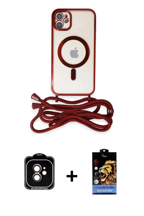 ieg™ iPhone 11 Kılıf Eksen Özel Seri - Siyah Buffer Hayalet Cam Ekran Koruyucu + Turuncu PVD Metal K
