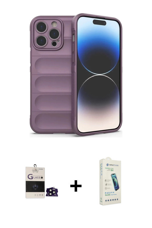 ieg™ iPhone 14 Pro Max Kılıf Atlas Koleksiyonu - Şeffaf Pasifik Cam Ekran Koruyucu + Siyah Bilvis Ti