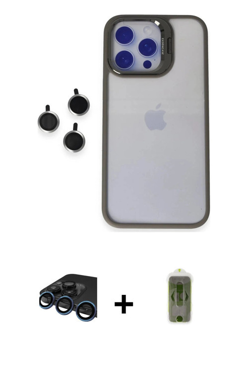 ieg™ iPhone 15 Pro Max Kılıf Yankı Asil Serisi - Siyah Joko Magic 5D Hayalet Cam + Lacivert Raze Met