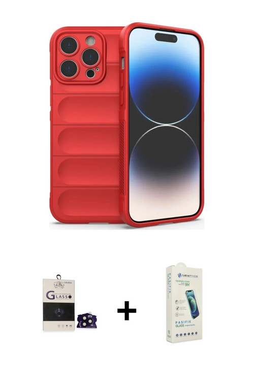 ieg™ iPhone 14 Pro Max Kılıf Atlas Koleksiyonu - Şeffaf Pasifik Cam Ekran Koruyucu + Siyah Bilvis Ti