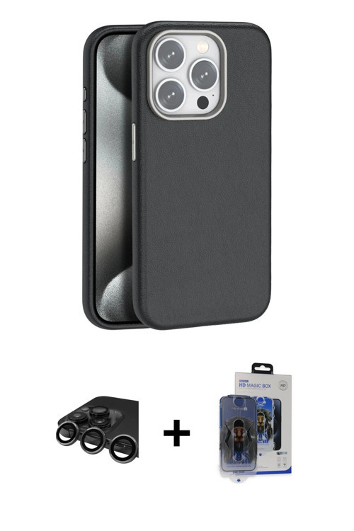 ieg™ iPhone 15 Pro Max Kılıf Zirve Modern Prime - Siyah Vanessa Magic Cam + Titanyum Gri Raze Metal