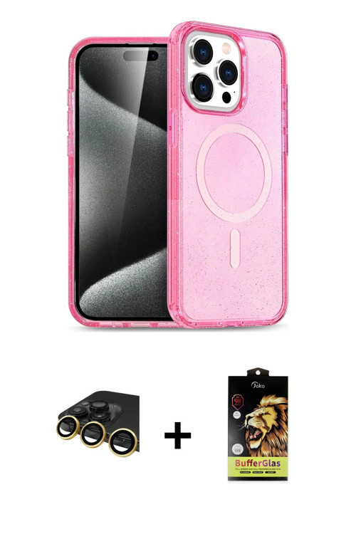 ieg™ iPhone 14 Pro Max Kılıf Eksen Doku Koleksiyonu - Siyah Buffer Cam Ekran Koruyucu + Gold Raze Me