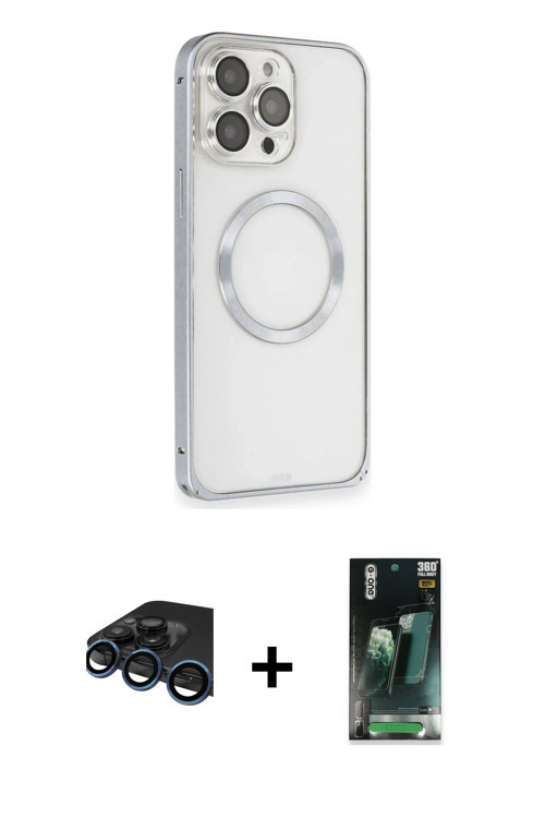 ieg™ iPhone 15 Pro Max Kılıf Ahenk Işık Serisi - Siyah 360 Mat Full Body Arka Koruyucu + Lacivert Ra