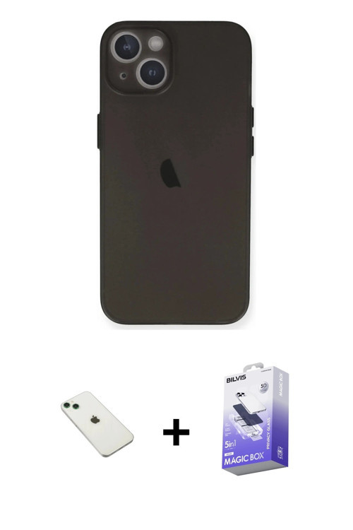 ieg™ iPhone 14 Kılıf Yadigar Yansıma Serisi - Siyah Bilvis 5in1 5D Magic Hayalet Cam Ekran Koruyucu