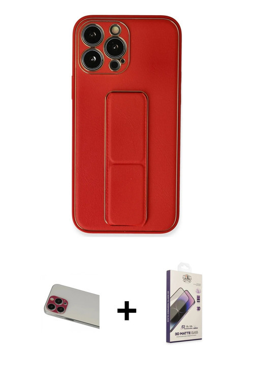 ieg™ iPhone 13 Pro Max Kılıf Akış Doku - Siyah Bilvis 3D Mat Cam Ekran Koruyucu + Kırmızı Rainbow Ka