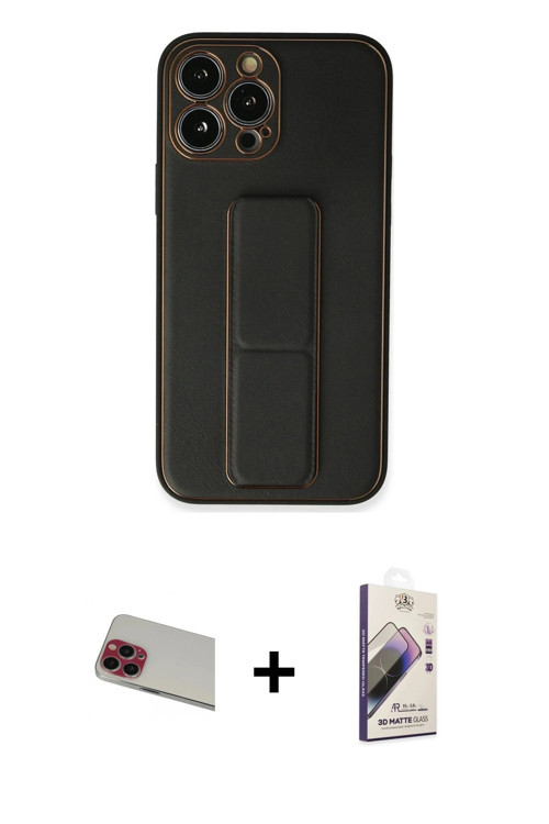 ieg™ iPhone 13 Pro Max Kılıf Akış Doku - Siyah Bilvis 3D Mat Cam Ekran Koruyucu + Kırmızı Rainbow Ka
