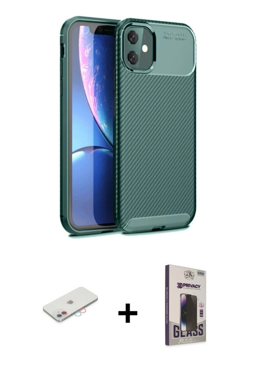 ieg™ iPhone 11 Kılıf Eksen Form Prime - Siyah Bilvis Hayalet Cam Ekran Koruyucu + Pembe Renkli Kamer