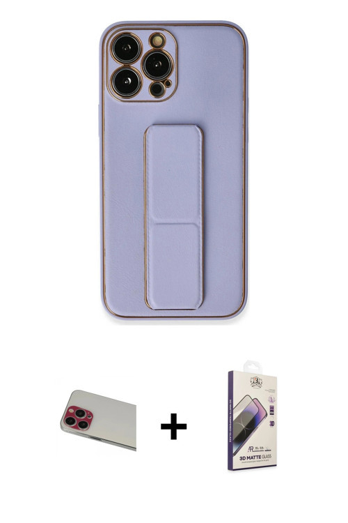 ieg™ iPhone 13 Pro Max Kılıf Akış Doku - Siyah Bilvis 3D Mat Cam Ekran Koruyucu + Kırmızı Rainbow Ka