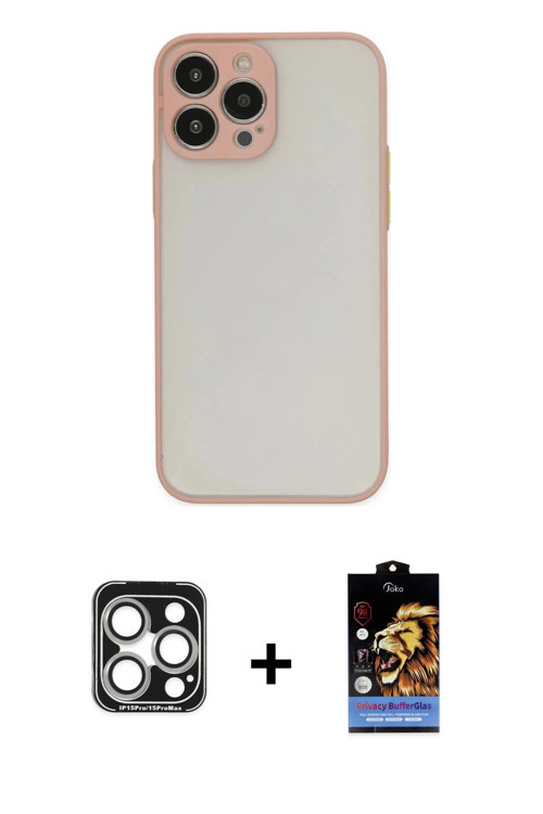 ieg™ iPhone 15 Pro Max Kılıf Ahenk Çizgi Serisi - Siyah Buffer Hayalet Cam Ekran Koruyucu + Gümüş PV