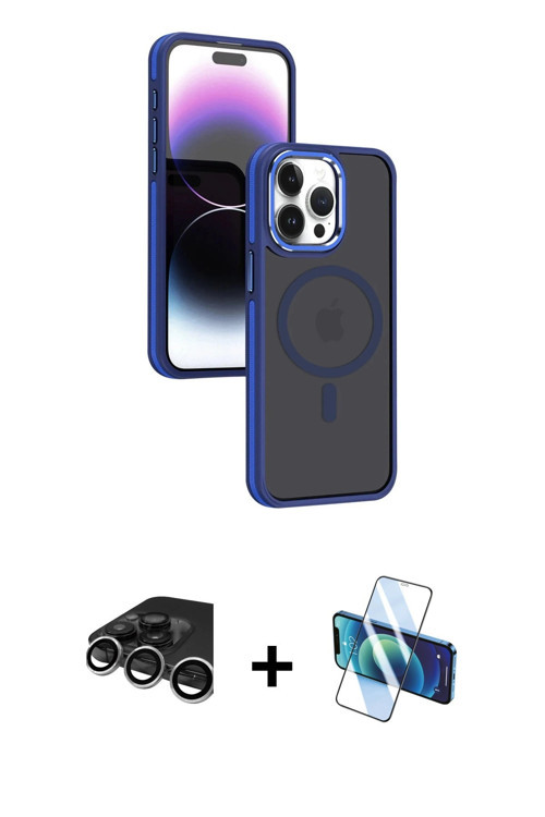 ieg™ iPhone 15 Pro Kılıf Yörünge Klasik - Siyah 3D Antistatik Seramik Nano Ekran Koruyucu + Gümüş Ra